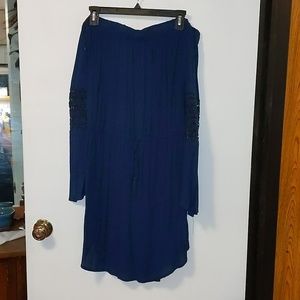 Off shoulder dress navy blue w crochet detail